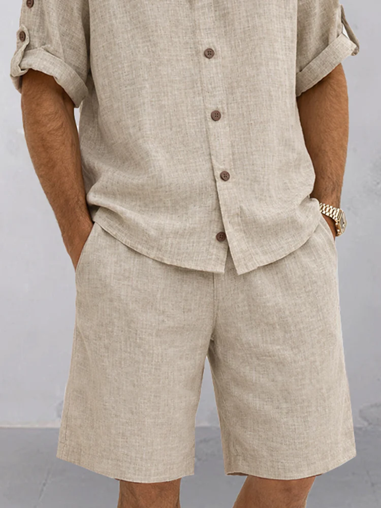 Essential Textured Shirt Shorts Set with Rollable Sleeves - Image 4