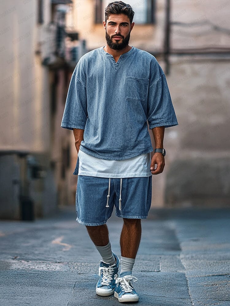Fake Two-Piece Denim T-shirt Set - Image 2