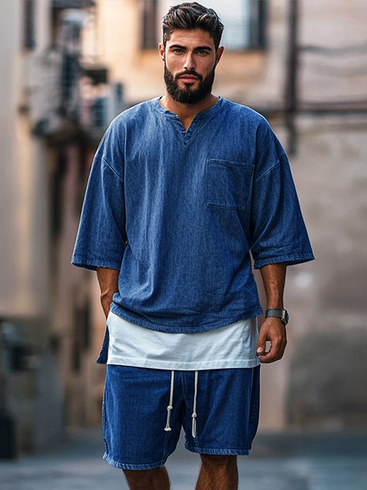 Fake Two-Piece Denim T-shirt Set - Image 3