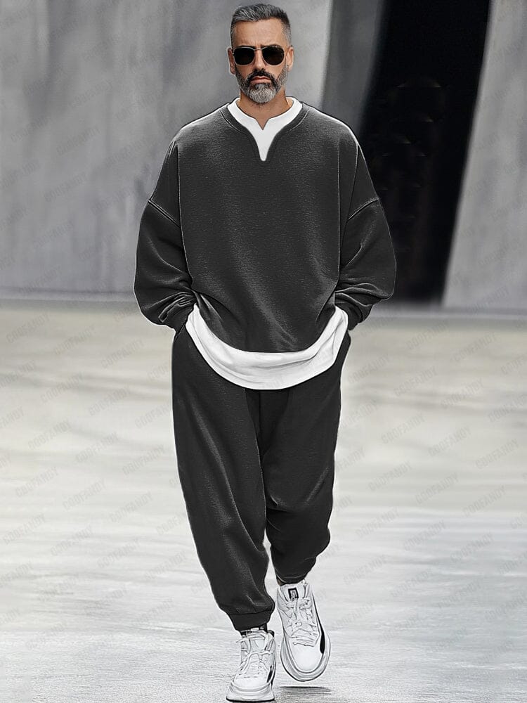 Fake Two-Piece Sweatshirt Pants Set - Image 2
