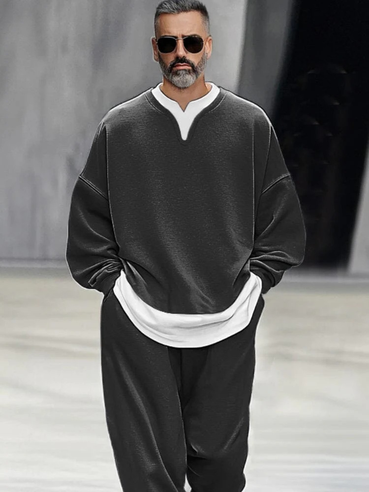 Fake Two-Piece Sweatshirt Pants Set - Image 3