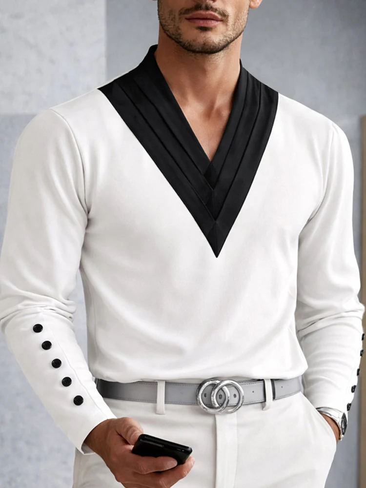 Fashion Designer Two-Tone V-Neck Top - Image 3