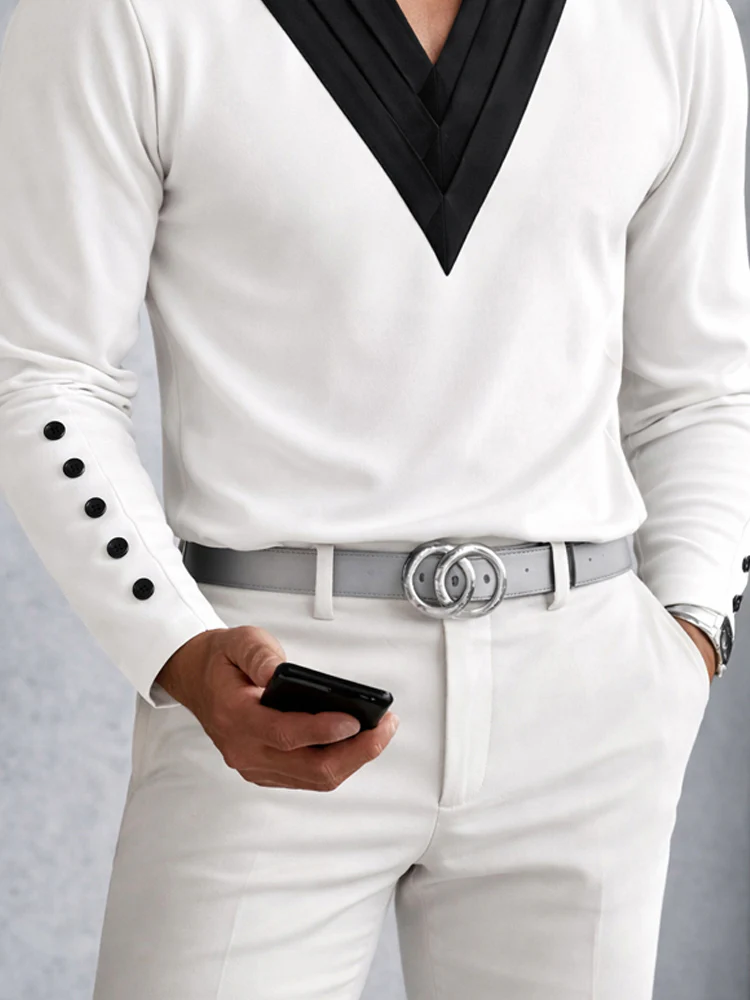 Fashion Designer Two-Tone V-Neck Top - Image 4