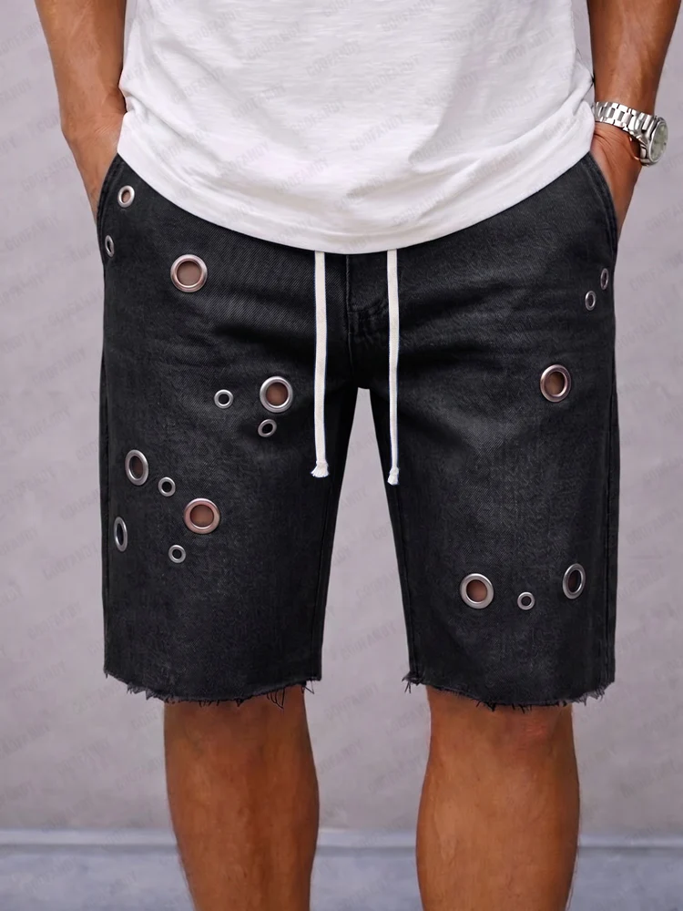 Fashion Distressed Drawstring Denim Shorts - Image 2