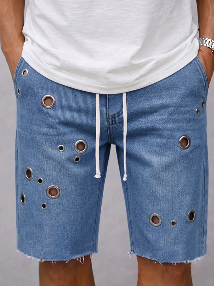 Fashion Distressed Drawstring Denim Shorts - Image 3