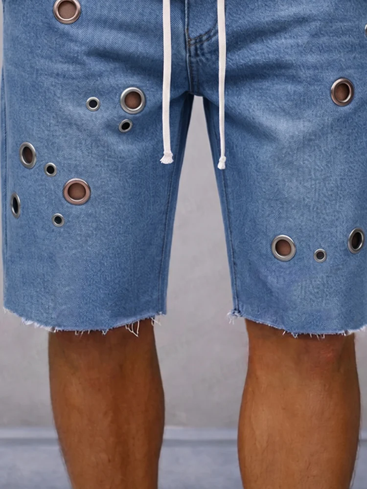 Fashion Distressed Drawstring Denim Shorts - Image 4