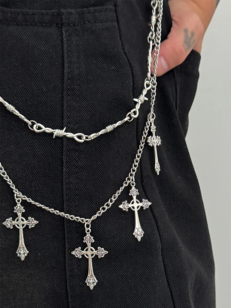 Fashion Double Layer Cross Pendant Pants Chain - Image 9