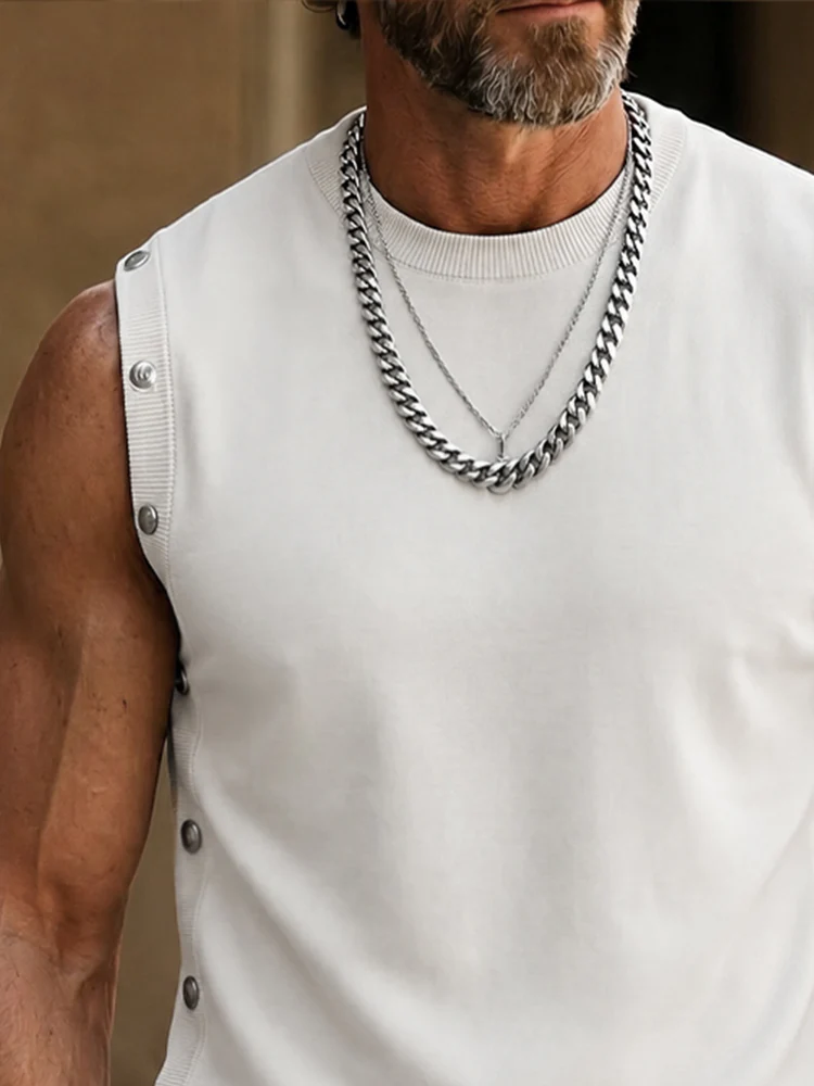 Fashion Stretchy Button Accent Tank Top - Image 3