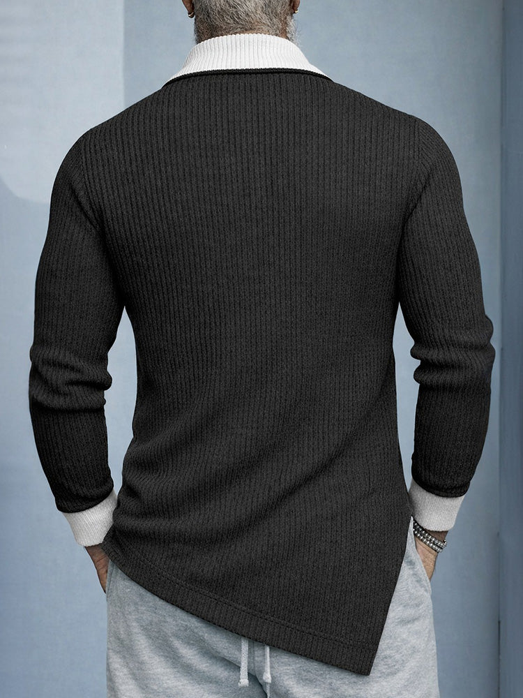 Fashion Two-Tone Elastic Knit Undershirt - Image 3