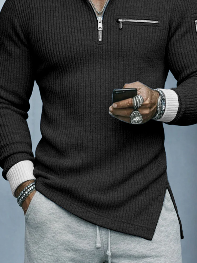 Fashion Two-Tone Elastic Knit Undershirt - Image 5