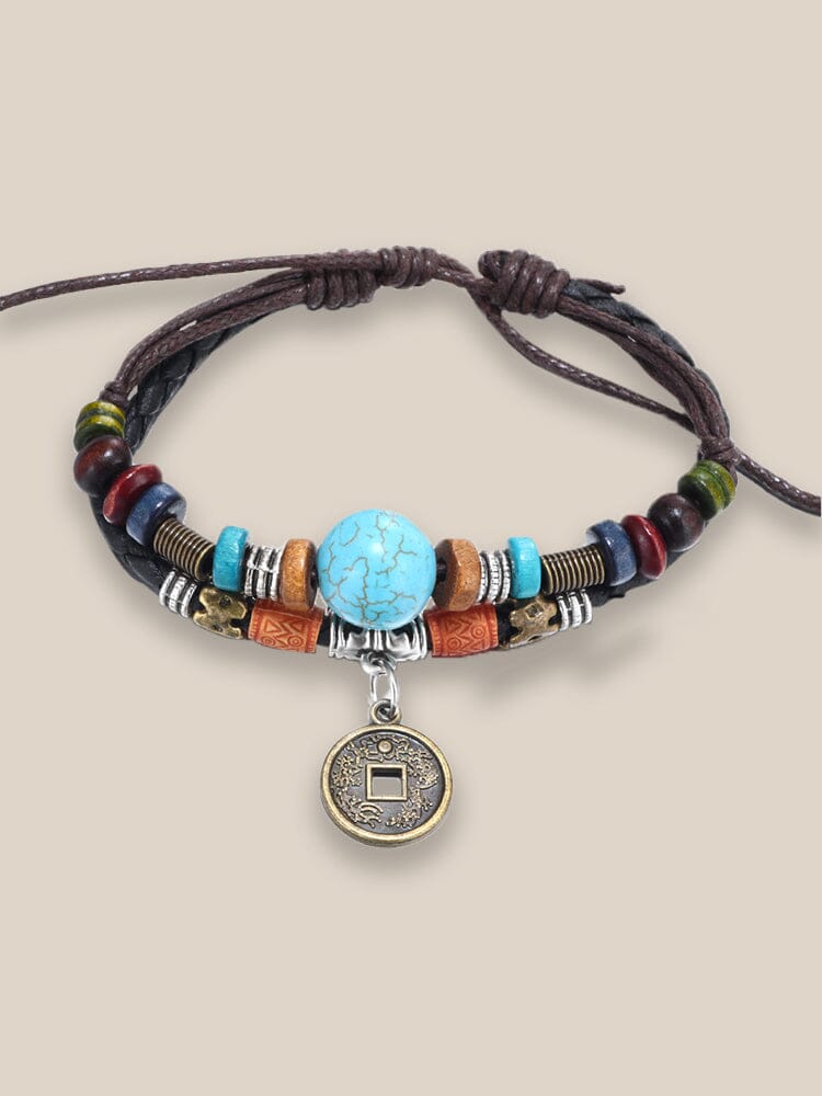 Faux Turquoise Bead Coin Pendant Accessory - Image 2