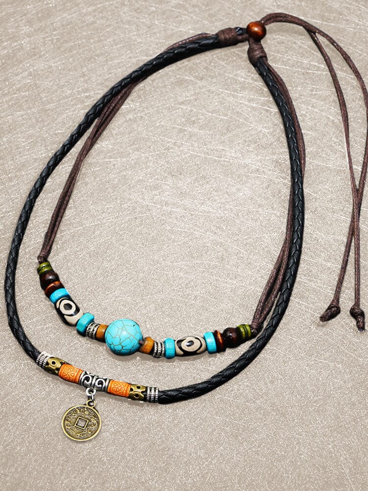 Faux Turquoise Bead Coin Pendant Accessory - Image 3