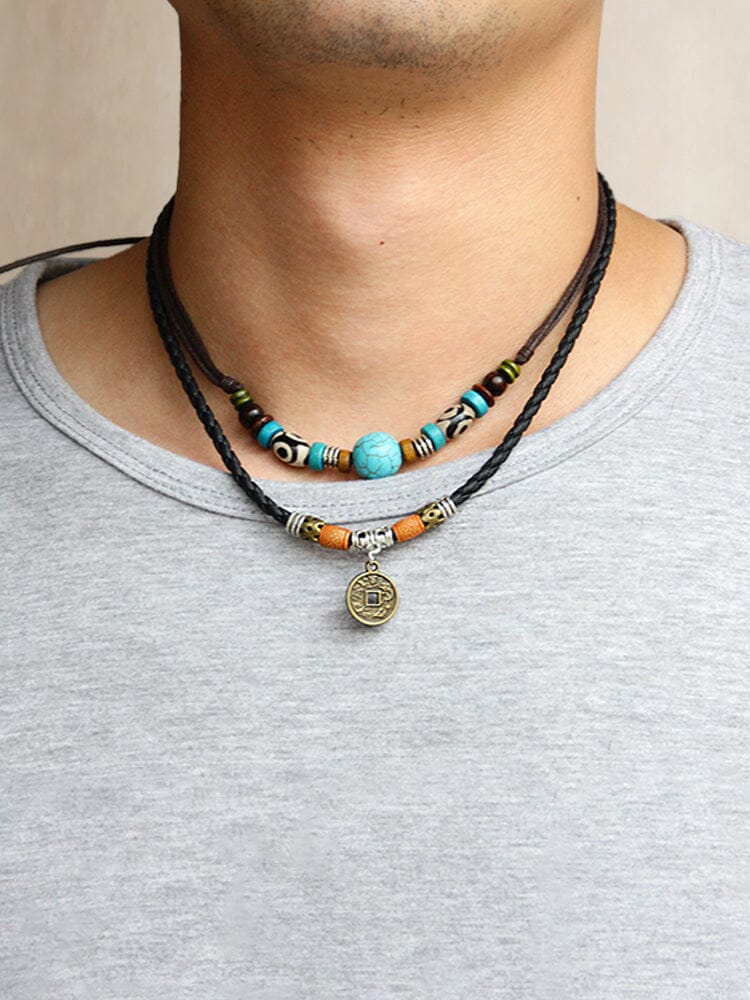 Faux Turquoise Bead Coin Pendant Accessory - Image 6