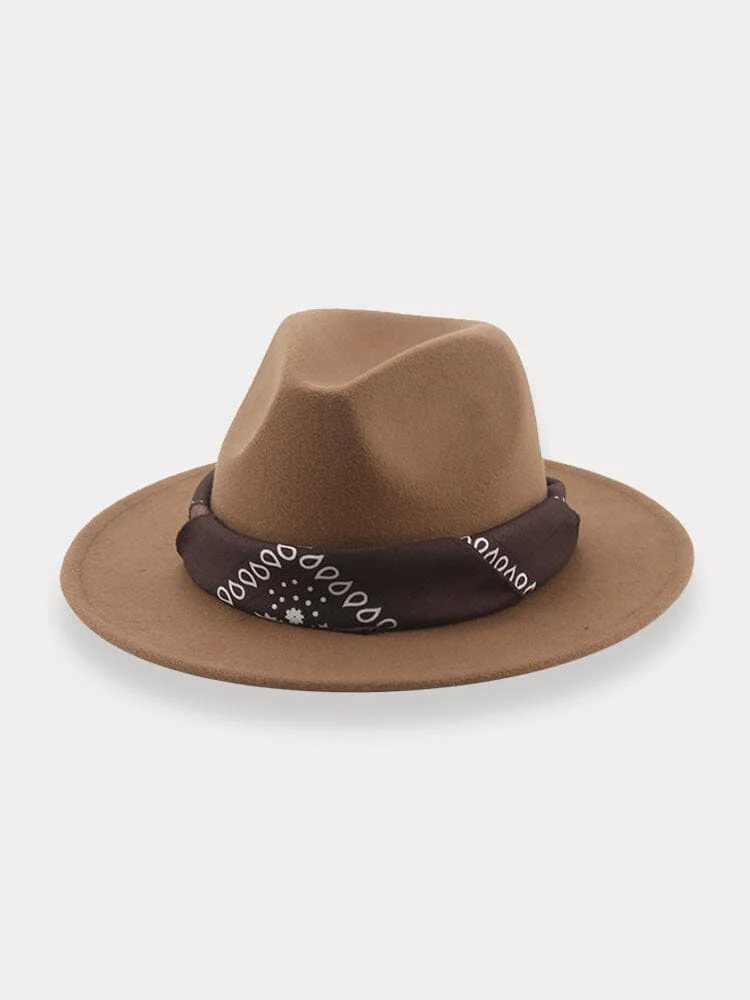 Flat Brim Fedora Hat with Kirchief - Image 14