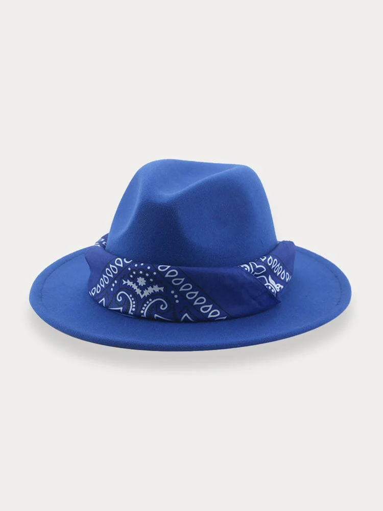Flat Brim Fedora Hat with Kirchief - Image 6