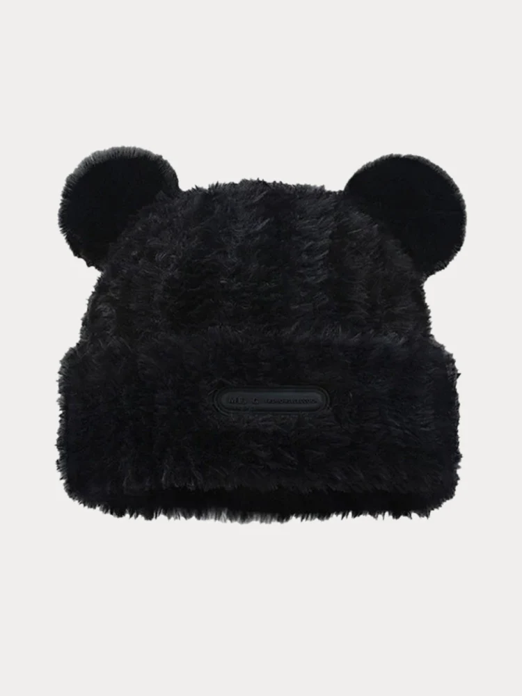 Fuzzy Bear Ears Knitted Beanie Hat - Image 2