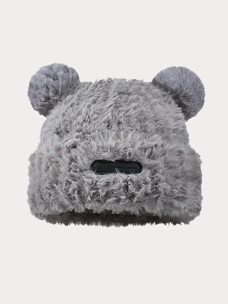 Fuzzy Bear Ears Knitted Beanie Hat - Image 3