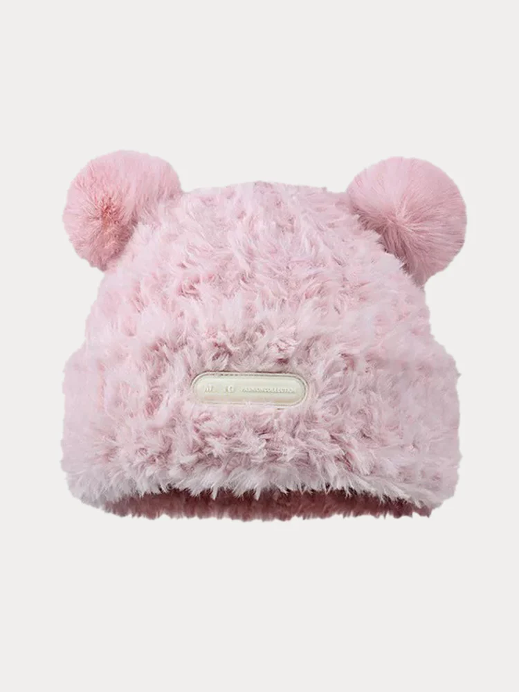 Fuzzy Bear Ears Knitted Beanie Hat - Image 4