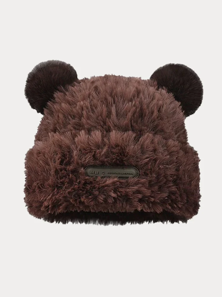 Fuzzy Bear Ears Knitted Beanie Hat - Image 5