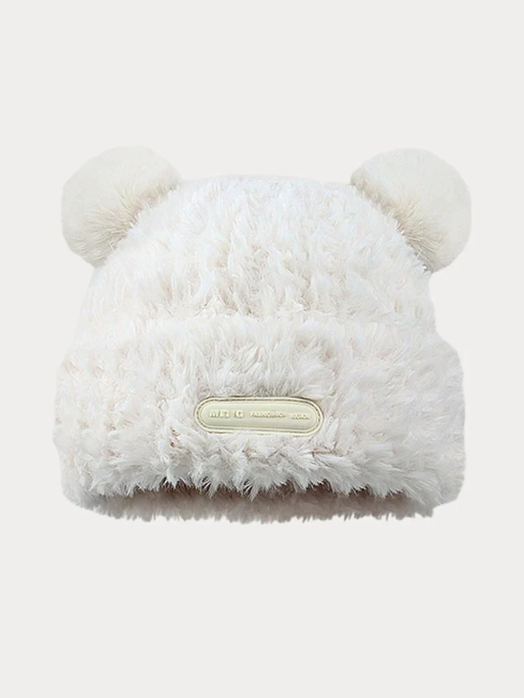 Fuzzy Bear Ears Knitted Beanie Hat - Image 6