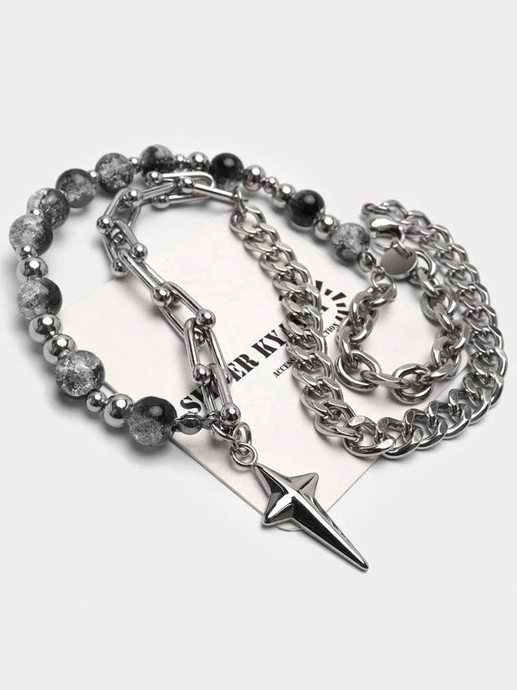 Gothic Punk Star Bead Pendant Necklace - Image 4