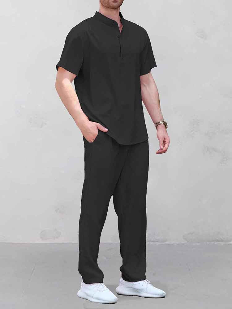 Leisure Jacquard Henley Shirt Pants Set - Image 2