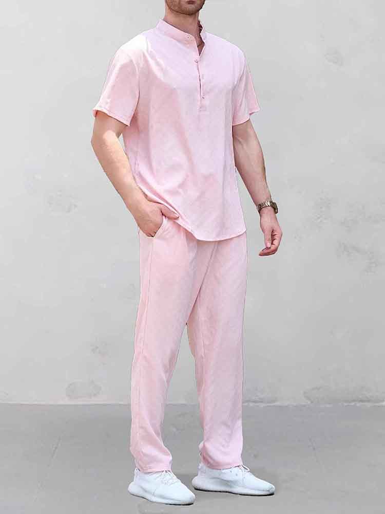 Leisure Jacquard Henley Shirt Pants Set - Image 3