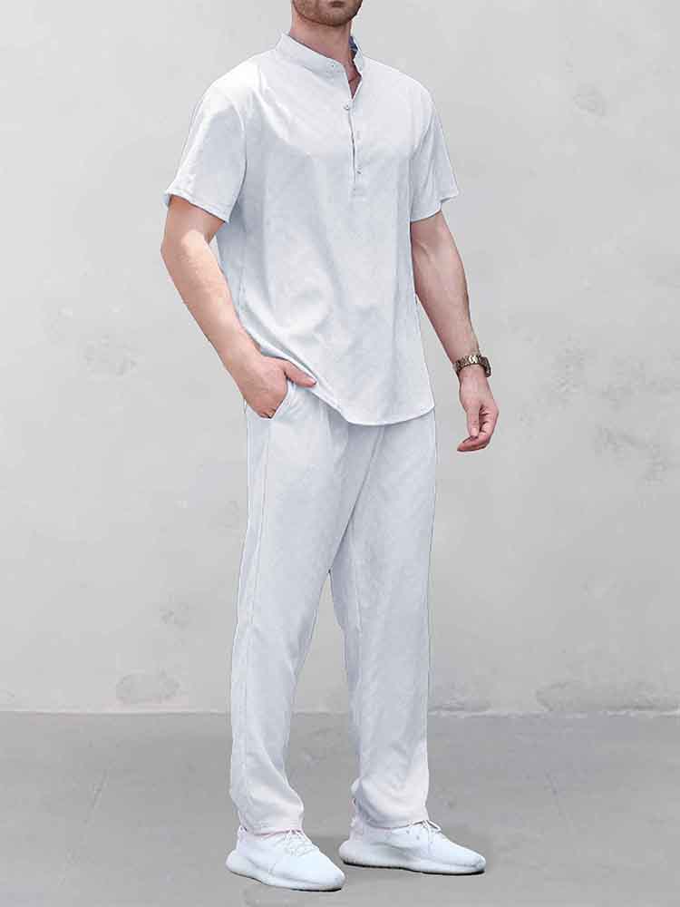 Leisure Jacquard Henley Shirt Pants Set - Image 4