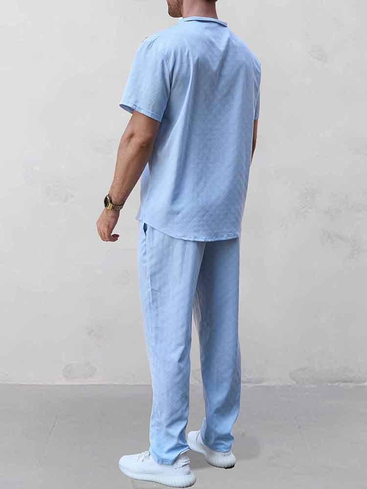 Leisure Jacquard Henley Shirt Pants Set - Image 5