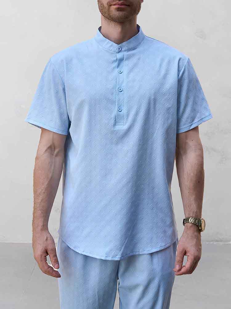 Leisure Jacquard Henley Shirt Pants Set - Image 7