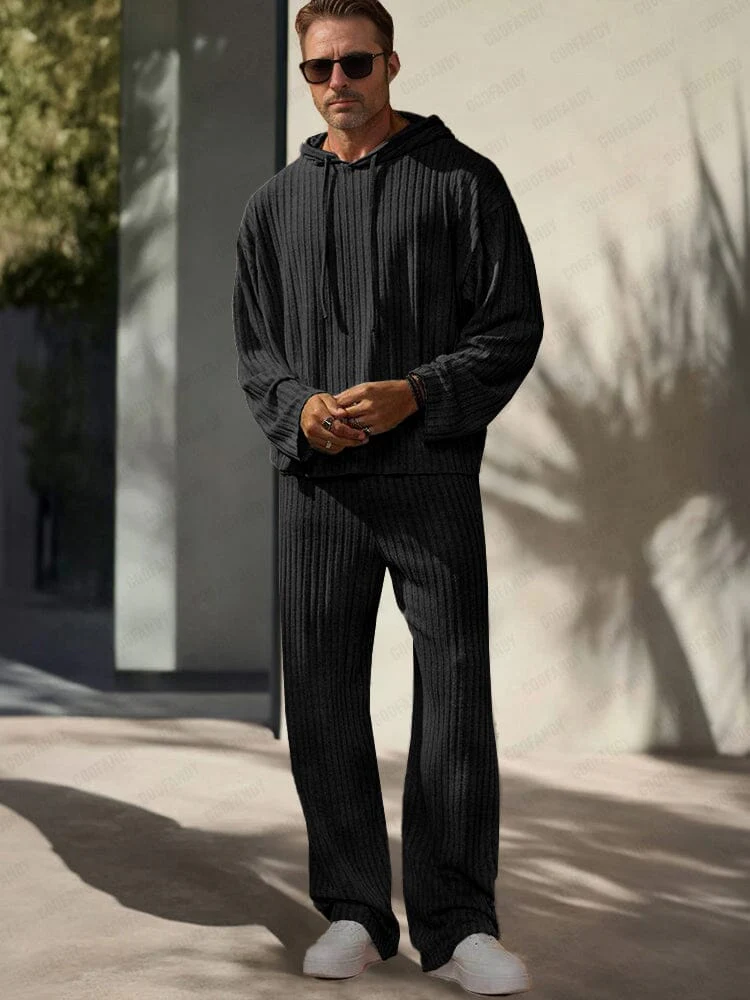 Leisure Pit-stripe Knit Hoodie Set - Image 2