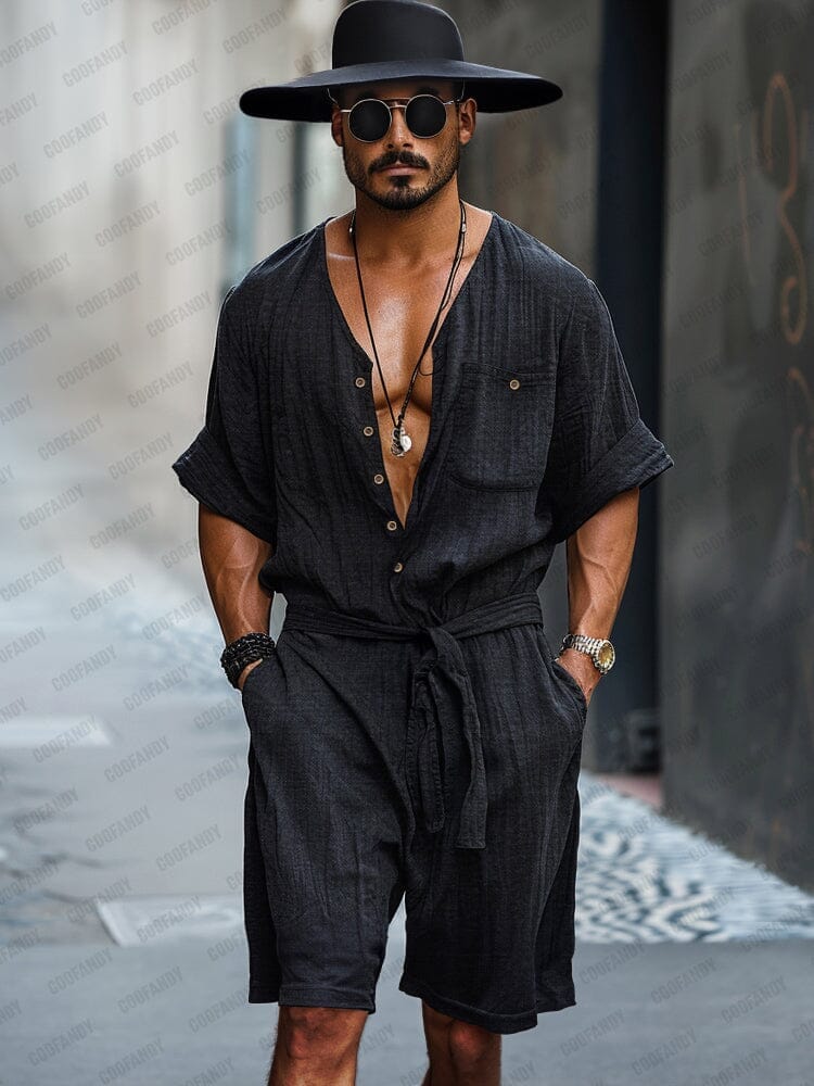 Leisure Simple Linen Blend Jumpsuit - Image 2