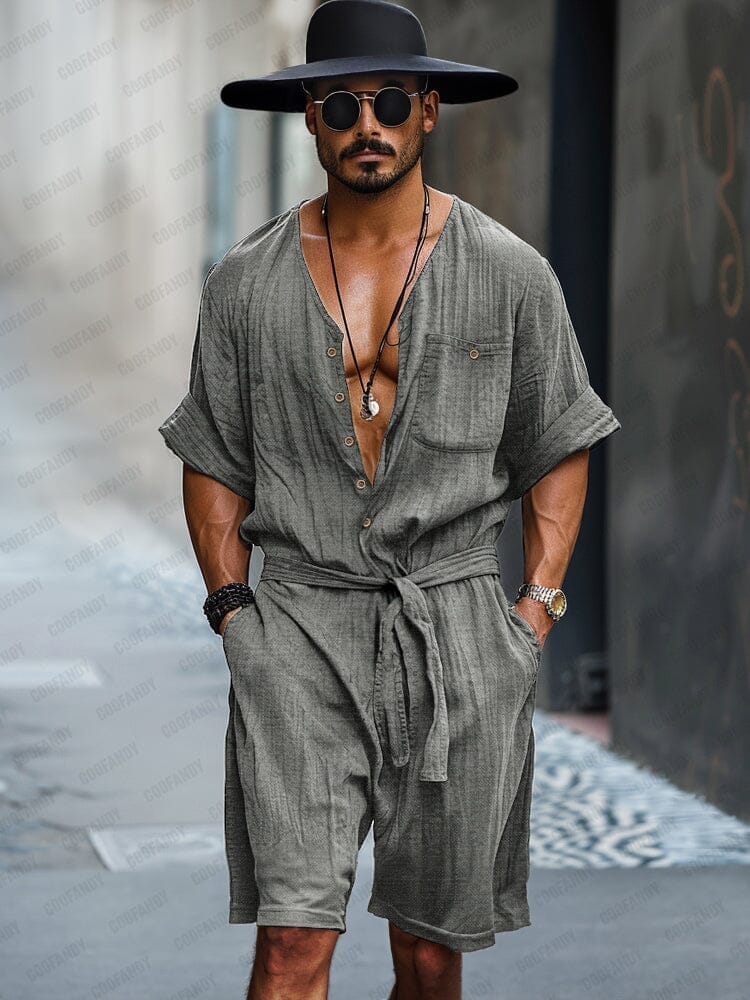 Leisure Simple Linen Blend Jumpsuit - Image 3