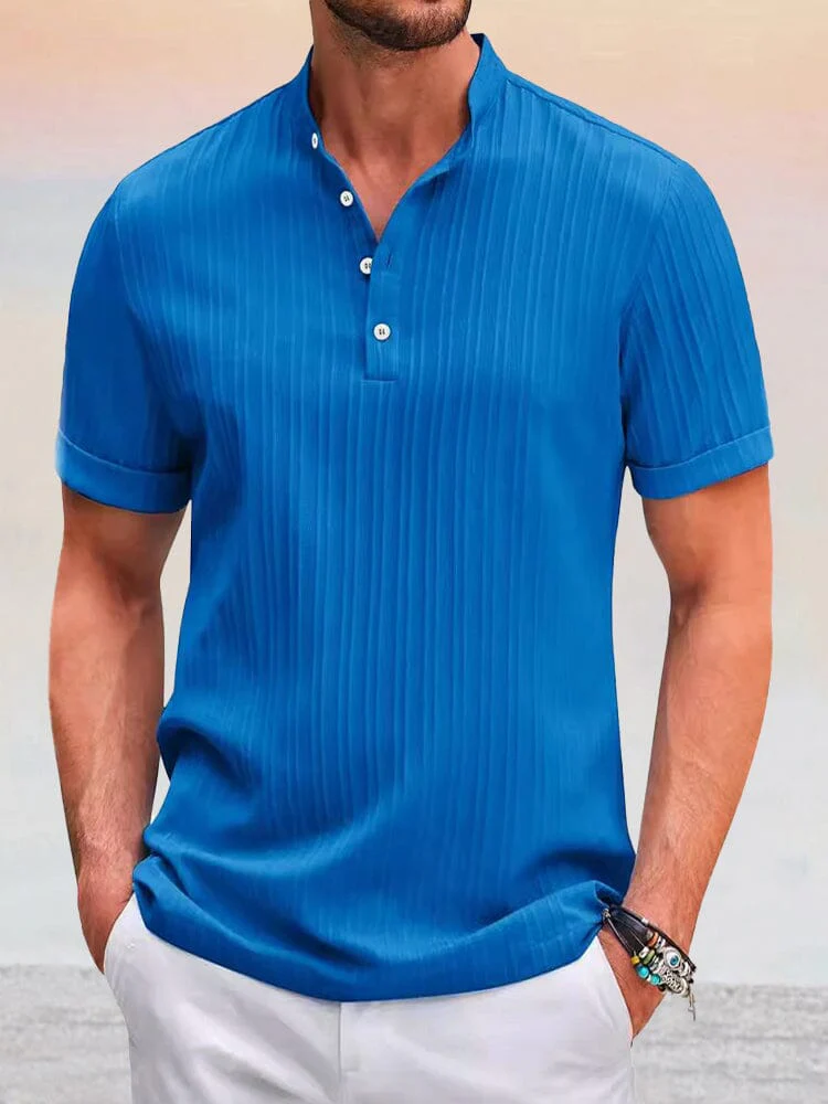Leisure Simple Stripe Henley Shirt - Image 2