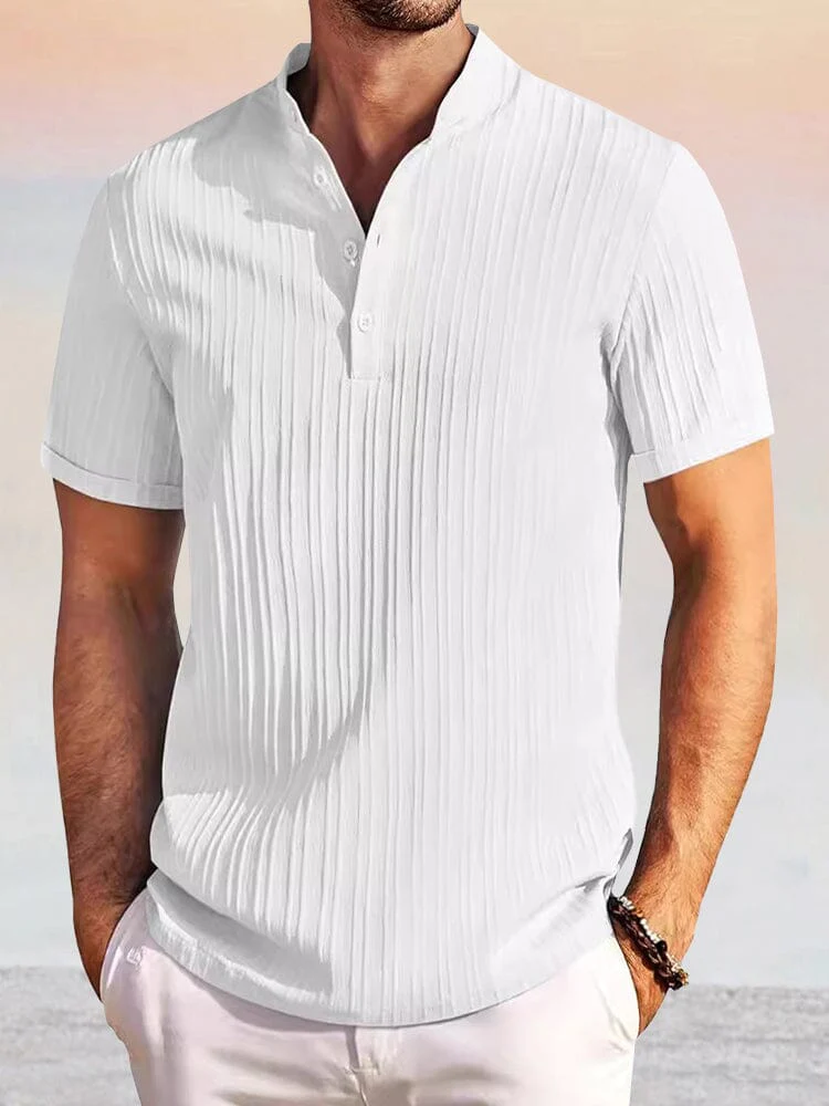 Leisure Simple Stripe Henley Shirt - Image 3