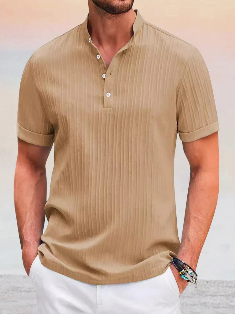 Leisure Simple Stripe Henley Shirt - Image 4