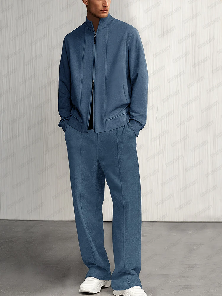 Leisure Two-Way Zipper Suede Jacket Set