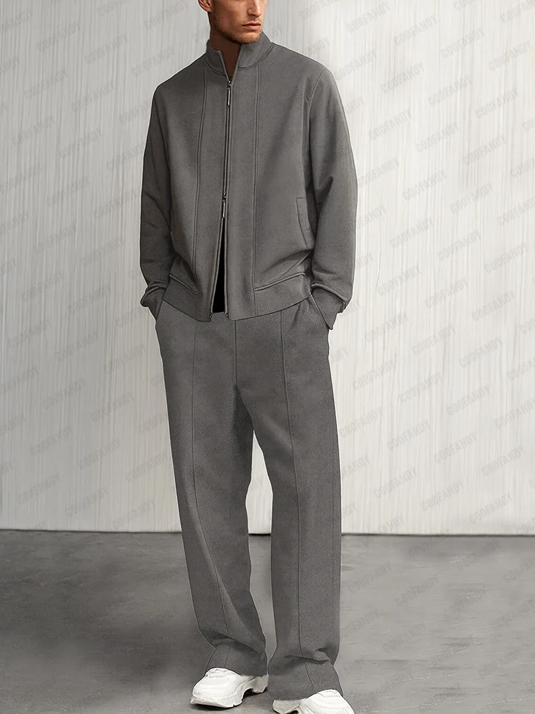Leisure Two-Way Zipper Suede Jacket Set - Image 2