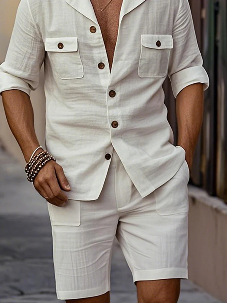Lightweight Cotton Suit Jacket Shorts Set - Image 4