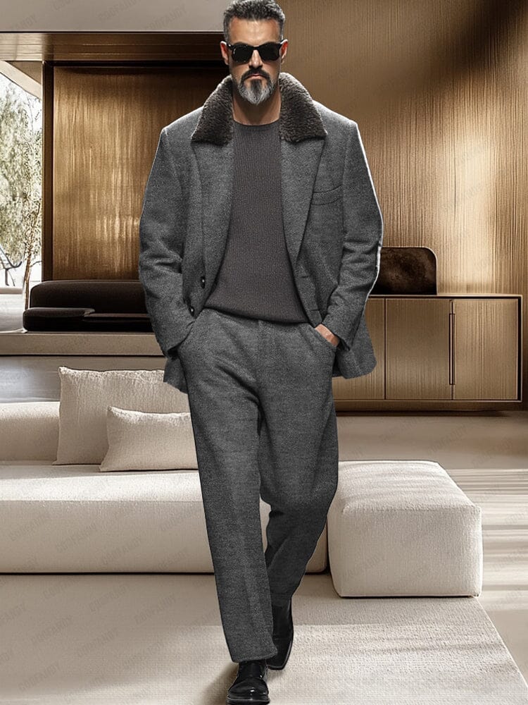 Luxe Faux Fur Collar Suit Jacket Set