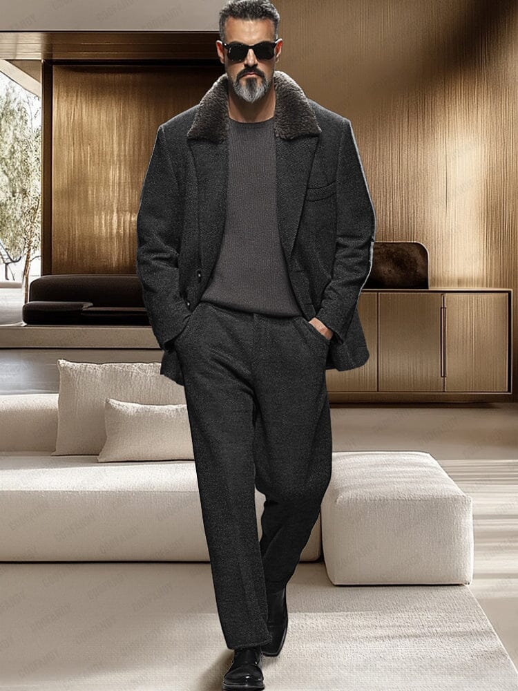 Luxe Faux Fur Collar Suit Jacket Set - Image 2