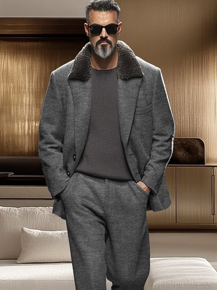 Luxe Faux Fur Collar Suit Jacket Set - Image 3