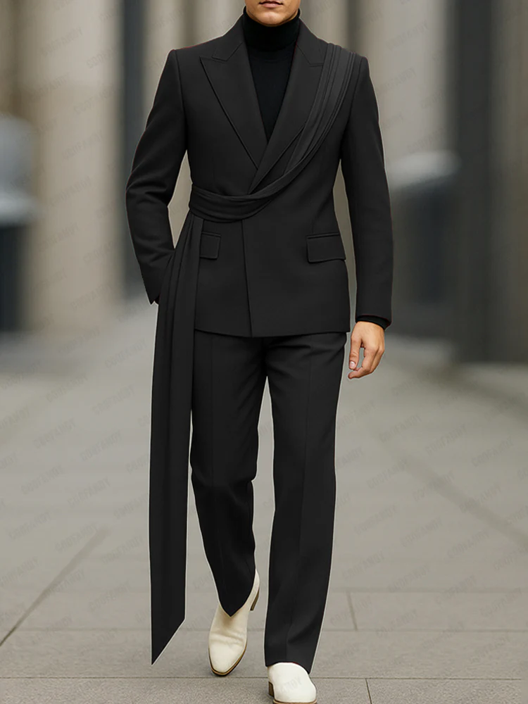 Luxury Decorative Belt Blazer Pants Set - Image 2