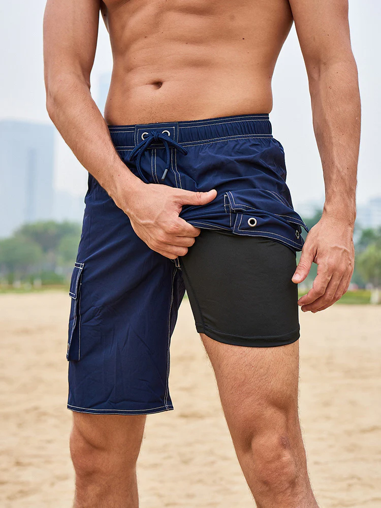 Men's Summer Solid Side-Stripe Boardshorts - Image 4