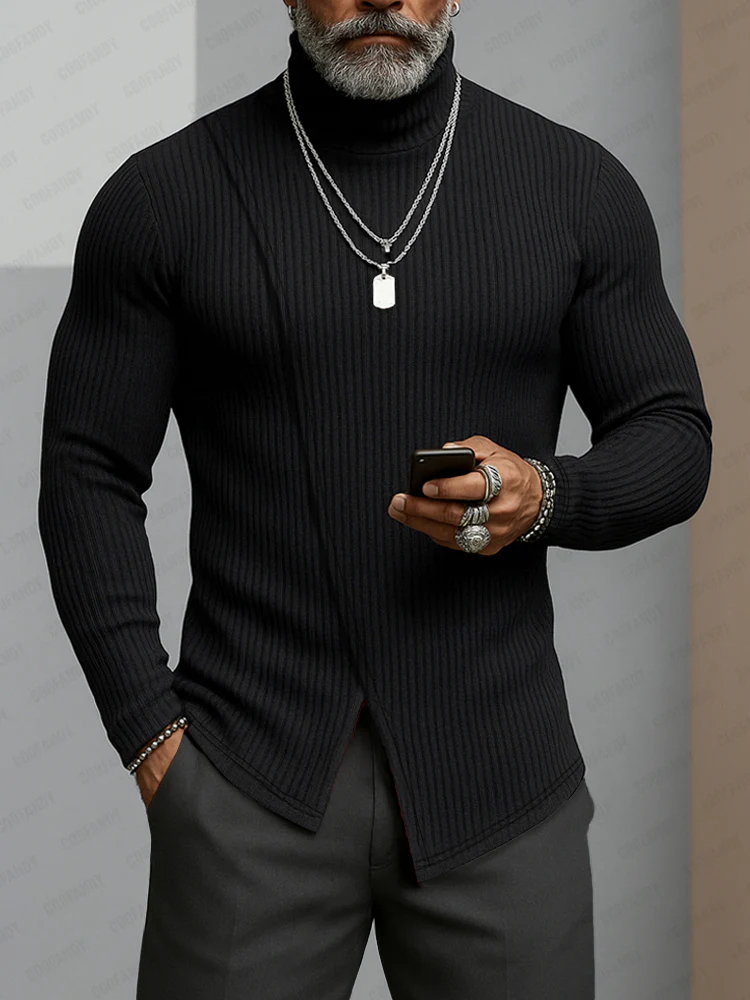 Minimalism Asymmetric Turtleneck Knit Undershirt - Image 2