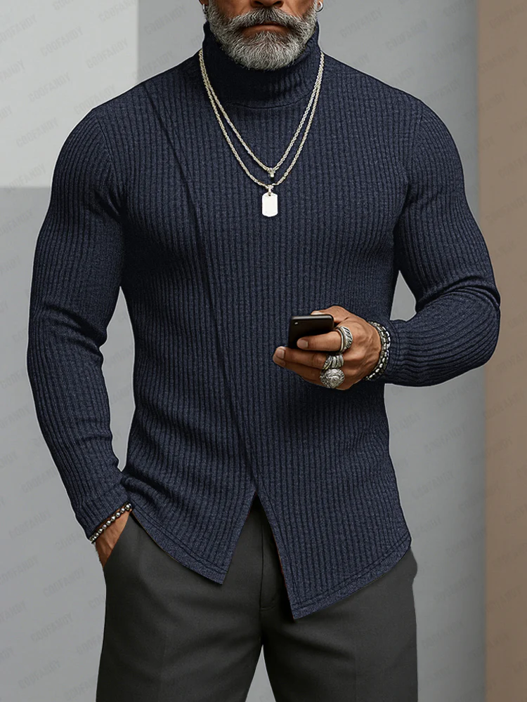 Minimalism Asymmetric Turtleneck Knit Undershirt - Image 4