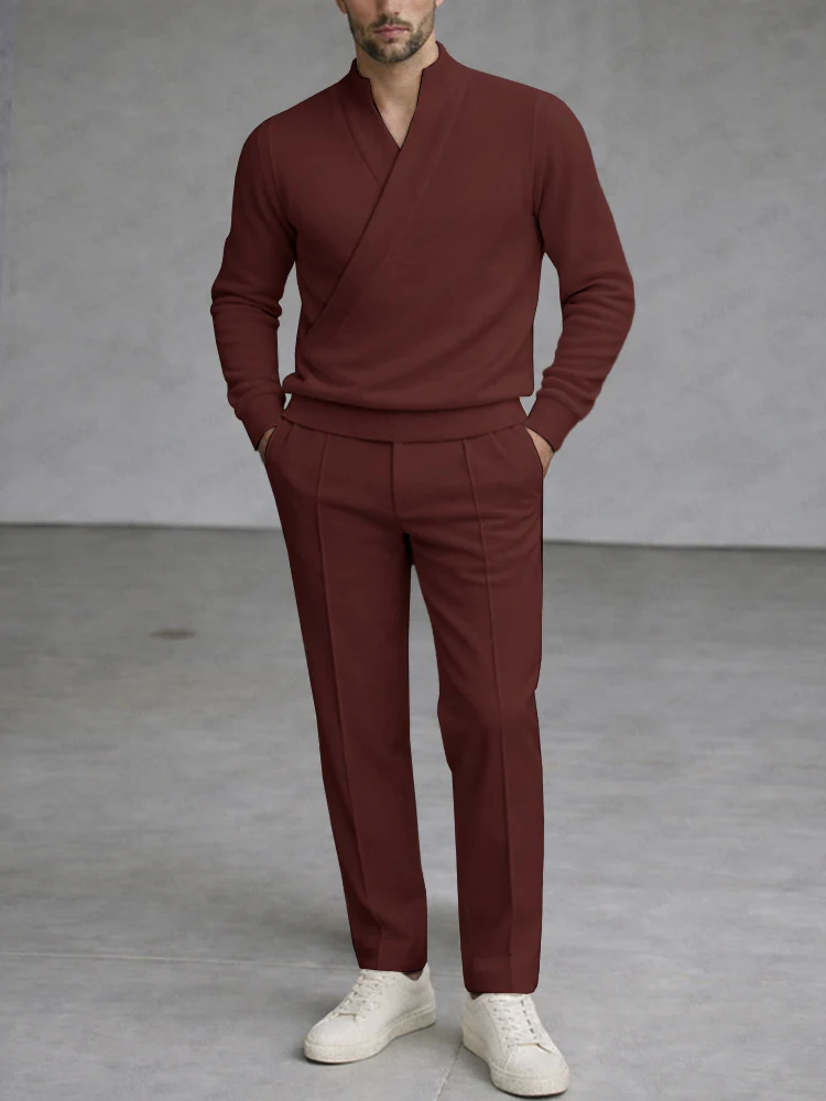 Minimalism Cross Placket Top and Pants Set