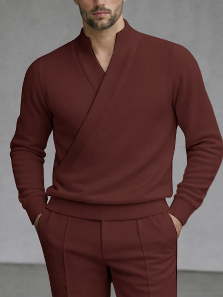 Minimalism Cross Placket Top and Pants Set - Image 3