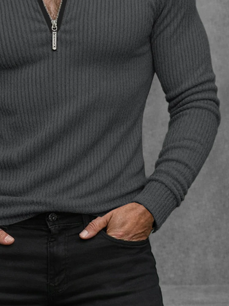 Minimalist Collarless Quarter Zip Knit Top - Image 4