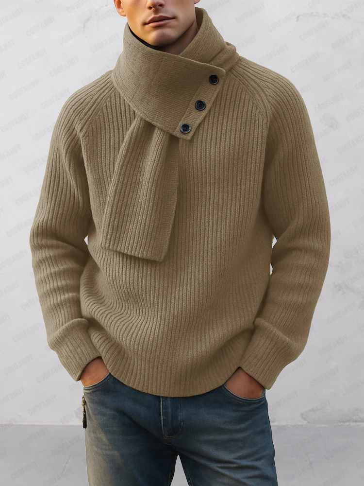 Minimalist Crew Neck Sweater and Scarf Set - Image 2